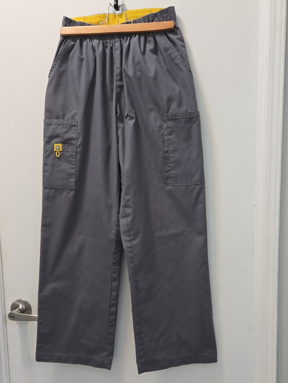 WonderWink Gray Cargo Pants with Yellow Waistband Accent